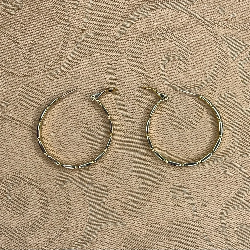 GOLD HOOP EARRINGS CLASSIC ELEGANT BAMBOO TEXTURED